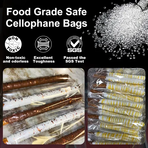 Miniatura 4 de Bolsas transparentes para barra de pretzel de 3 x 11 pulgadas, 200 unidades de largo sellado autoadhesivo de celofán, resellables, palitos