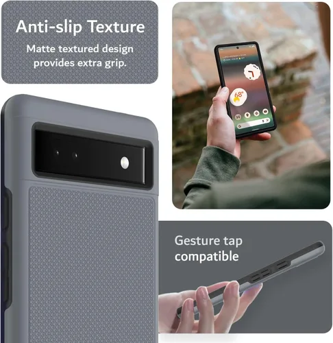 Miniatura 5 de TUDIA MergeGrip [grado militar] Funda protectora para Google Pixel 6a (2022), [probada en caídas], de doble capa, a prueba de golpes, delgada, Gris