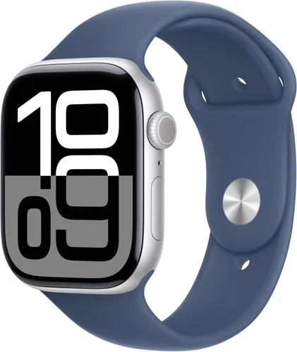 Miniatura 26 de Apple Watch Series 10 (42 mm, GPS) con caja de aluminio negro azabache, correa deportiva negra, S/M monitor fitness, app ECG, pantalla Retina Caja