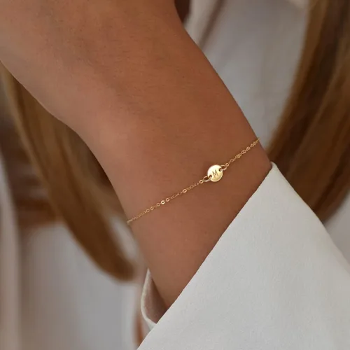 Miniatura 6 de Pulsera de letras con cuentas personalizada de 26 discos del alfabeto para niñas, chapada en oro de 14 quilates
