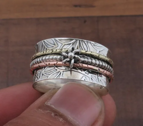 Miniatura 52 de Boho Spinner Ring, Mothers Day Gift, Silver 925 Women Ring, Sterling Silver 925 Ring, Fidget Spinner Ring,Women Silver Anxiety Ring