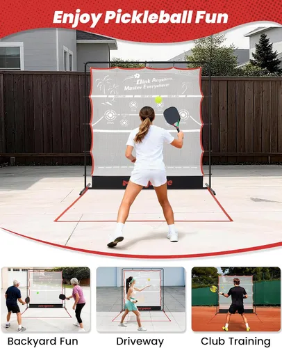 Miniatura 7 de Red de práctica de pickleball Rebounder de 6 pies: Red de entrenamiento de pickleball con marco de metal fuerte, portátil para entrada al aire