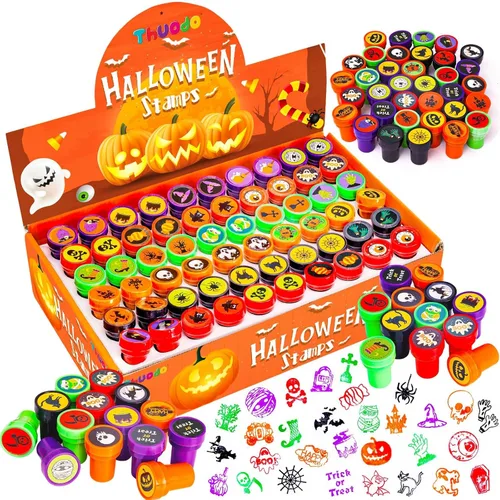 120 sellos de Halloween para niños a granel, juguetes autoentintados para fiesta de truco o trato, varios sellos de calabaza, fantasma, araña,