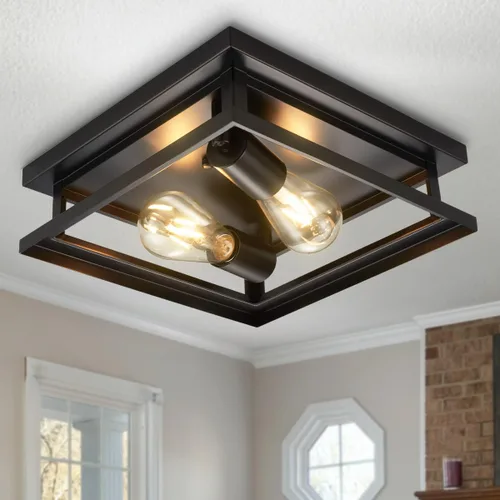 Miniatura 6 de Hamilyeah Lámpara de techo de montaje empotrado de granja, 2 luces, luz de techo para pasillo, color negro, lámpara de techo de cocina para montaje