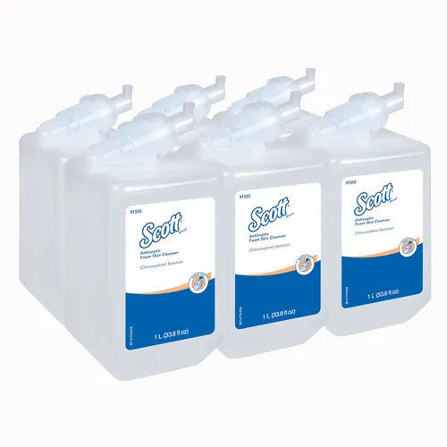 Miniatura 2 de Scott® Limpiador antiséptico de espuma para la piel (91555), repuestos de jabón manual de manos de 1.0 L, transparente, sin fragancia añadida, 1.75%