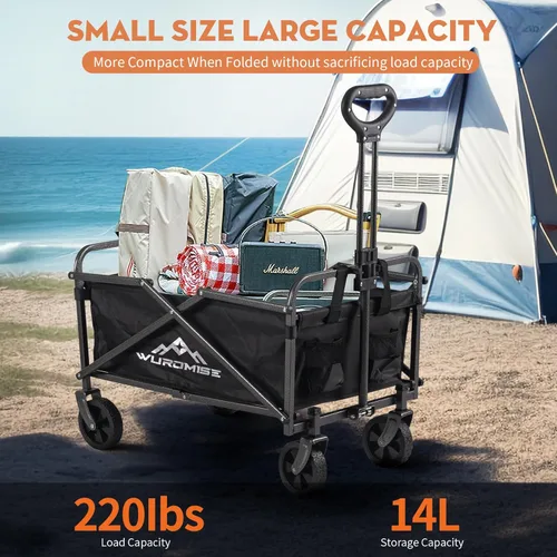 Miniatura 4 de WUROMISE Beach Wagon - Carro de carro con ruedas plegable, carrito de jardín resistente con ruedas giratorias, gran capacidad y mango ajustable