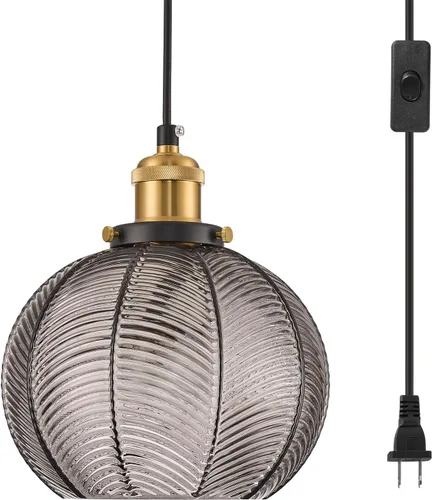 Miniatura 12 de Lámpara colgante moderna de enchufe, lámpara colgante de cristal de 7.8 pulgadas con cable de enchufe ajustable de 14.76 pies, lámpara colgante