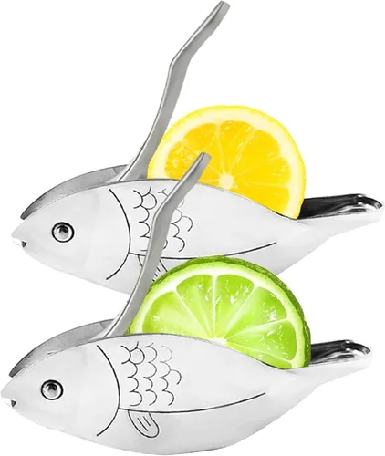 Miniatura 10 de Exprimidor de limón en forma de pescado, exprimidor manual de limón de acero inoxidable, cítricos de lima portátil, jugo de prensa manual resistente