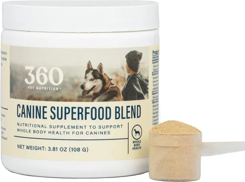 360 Pet Nutrition Canine Superfood Boost – All Life Stage - Suplemento para comida para perros, apoya la salud articular, digestiva e inmunológica,