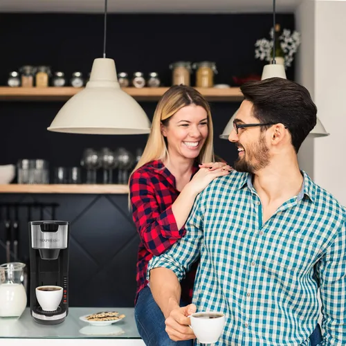 Miniatura 6 de Mixpresso - Cafetera negra para una porción, compatible con cápsulas K-Cup y café molido, cafetera compacta de 30 oz con 5 tamaños de preparación