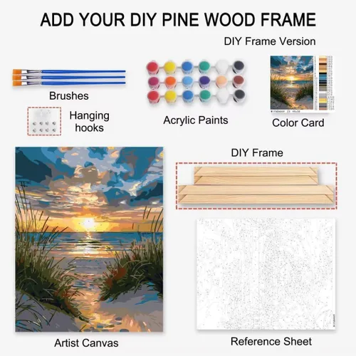 Miniatura 4 de Pintura enmarcada con árbol del bosque amarillo por números para adultos, niños, principiantes, kit de pintura de río de montaña, 16 x 20 pulgadas