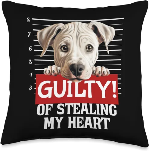 Funny Guilty Dog by GD Funny Dogo Argentino Dog Breed Guilty Mugshot Fur Baby Pet Throw Pillow, 16x16, Multicolor
