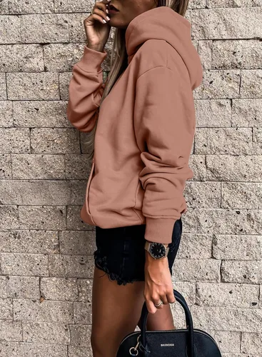 Miniatura 2 de SHEWIN - Sudadera informal con capucha para mujer, unicolor, ligera y holgada, sin botones, con mangas largas y bolsillo