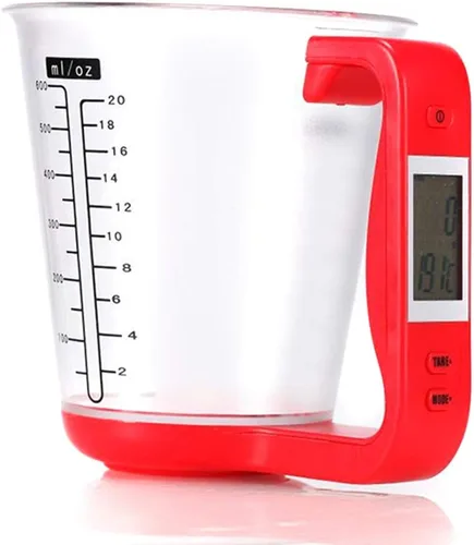 Cocina Medición Taza Escala LCD Pantalla Digital para Hornear Té Pesaje Café Rojo