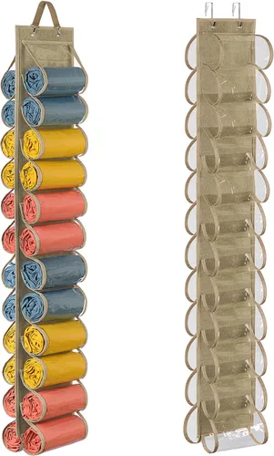 Miniatura 8 de Lirex Organizador de almacenamiento de leggings de yoga con 24 bolsillos, organizador plegable de tela Oxford para colgar en el armario, camisas