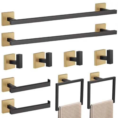 Miniatura 11 de YACVCL Juego de Barra de Toalla Negra de 5 Piezas, Juego de Accesorios de Baño de Acero Inoxidable SUS304, Barra de Toalla de 60 cm, Soporte