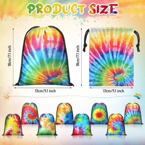 Miniatura 2 de 24 bolsas de 7 x 5 pulgadas con cordón de teñido anudado, bolsas reutilizables de poliéster coloridas para dulces para suministros de fiesta