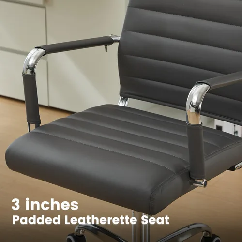 Miniatura 6 de Silla de escritorio de oficina de cuero, sillas de sala de conferencias con ruedas, sillas ejecutivas modernas para invitados con brazos. Gris
