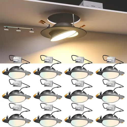 Miniatura 14 de Lightdot - Paquete de 6 luces LED empotrables con rótula de 6 pulgadas, ajustable 360°+90°, temperatura de color de 3CCT seleccionable y regulable