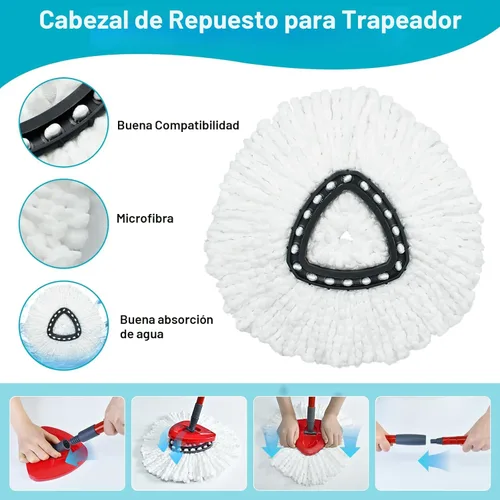 Miniatura 3 de Cabezal de repuesto para trapeador giratorio, base, mango de repuesto para OCedar EasyWring 1 sistema de tanque, incluye 2 cabezales de repuesto