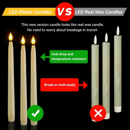 Miniatura 4 de Ymenow Velas LED cónicas con control remoto, 10 velas parpadeantes sin llama para ventana, velas eléctricas de plástico marfil para decoración