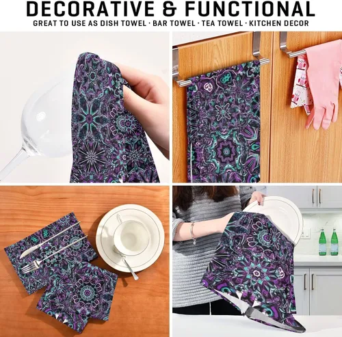Miniatura 7 de GAIREG Juego de 4 toallas de cocina retro con mandala morada, 28 x 18 pulgadas, a granel, color morado