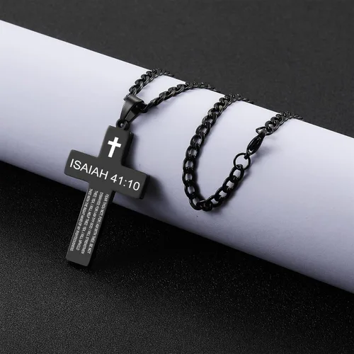 Miniatura 5 de SKQIR Collar de cruz para hombres con versículo de la Biblia, escritura religiosa cristiana para la primera comunión, colgante de cruz para niños