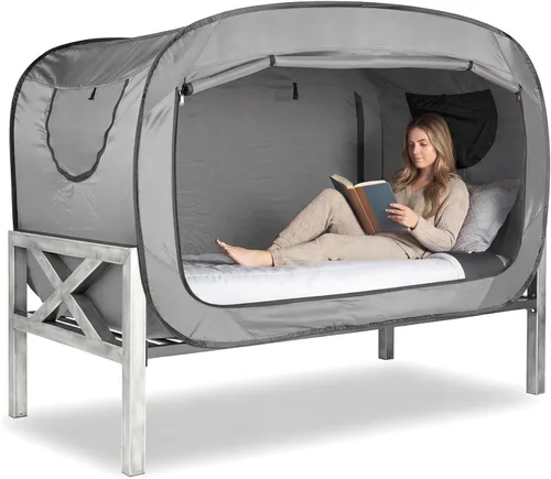 Miniatura 10 de ANC POP Tienda de Cama Twin Dosel de Cama Tienda de Ensueño Portátil para Adultos Tiendas de Dormir Interiores con 2 Puertas Tiendas de Espacio Negro