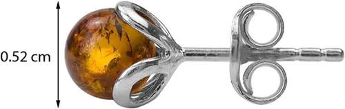Miniatura 2 de Pendientes de bola pequeña de plata de ley ámbar, Ámbar, Ámbar