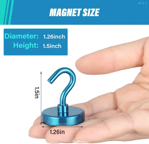 Miniatura 4 de NEOSMUK - Ganchos magnéticos de alta resistencia con imán de neodimio extrafuerte para colgar en refrigerador, caja de herramientas, crucero o Azul
