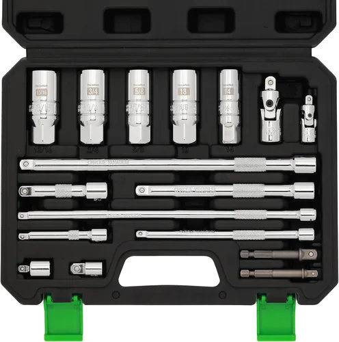 Miniatura 10 de TecoTek Juego de 11 piezas de enchufes de bujía con mango de trinquete de 3/8", separador de bujías, junta universal y barra de extensión, de 5/8