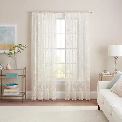 Miniatura 9 de Waverly Sherry Cortina de encaje ligera y elegante con bolsillo para varilla, cortina de ventana floral para sala de estar (1 panel), 54 x 63