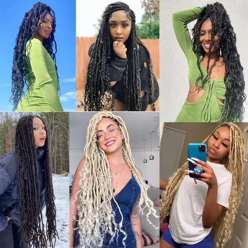 Miniatura 4 de Leeven Cabello de Ganchillo Goddess Locs de 36 Pulgadas, 7 Paquetes, Negro Natural, Soft Locs de Ganchillo con Extremos Rizados, Cabello Sintético