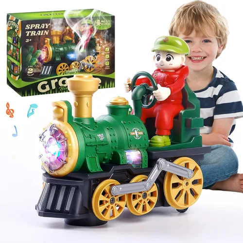 Juguete de Tren Eléctrico para Niños Pequeños de 1 a 3 años, Locomotora de Vapor, Camión de Choque y Va, Figura de Personas con Humo, Luces y