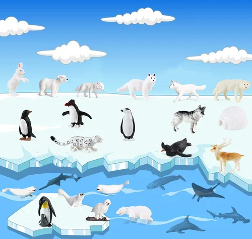 Miniatura 6 de RCOMG 26 figuras de animales árticos, figuras realistas de animales polares con oso polar, caribú, pingüino y lobo ártico, ideal para huevos