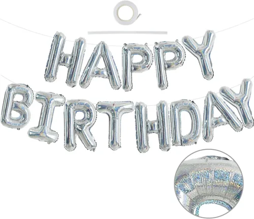 Miniatura 70 de TONIFUL Pancarta de Globos Negros de Feliz Cumpleaños de 16 Pulgadas con Letras de Papel de Aluminio Mylar, Cartel Banderín Reutilizable