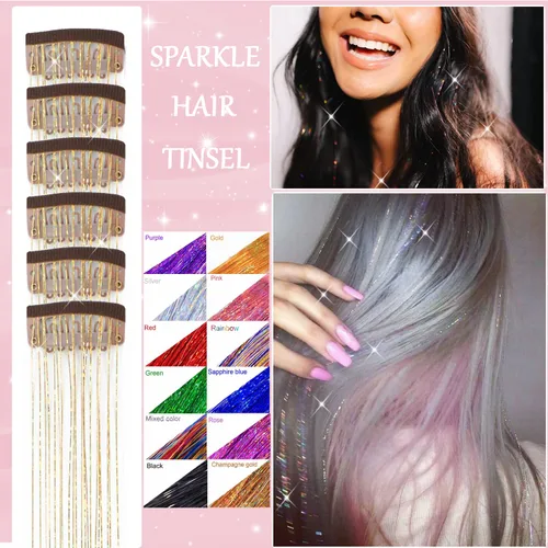 Miniatura 3 de Kit de oropel de cabello con clip, 23.6 pulgadas, oropel dorado resistente al calor, extensiones de cabello de hada con clip, accesorios