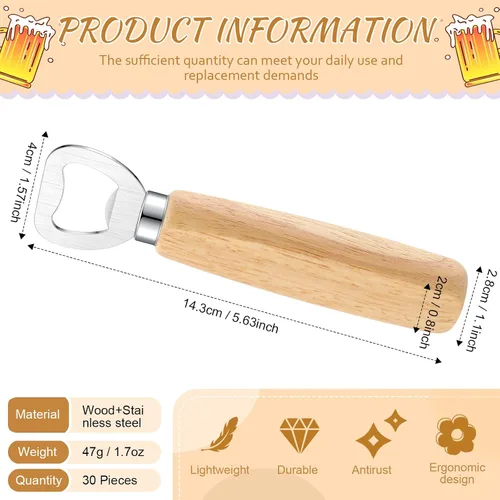 Miniatura 2 de Lounsweer Abrebotellas de vino de madera, 30 piezas, abridor de botellas de acero inoxidable, de mano, resistente, abrebotellas, sidra, grabado