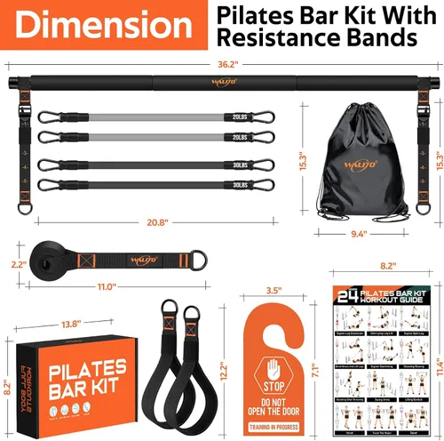 Miniatura 2 de Kit de barra de pilates con bandas de resistencia, barra multifuncional de yoga y pilates de 3 secciones con hebilla de ajuste de metal. Equipo