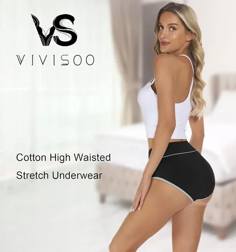 Miniatura 2 de VIVISOO - Ropa interior elástica, suave, transpirable, de algodón y tiro alto para mujeres, paquete de 5