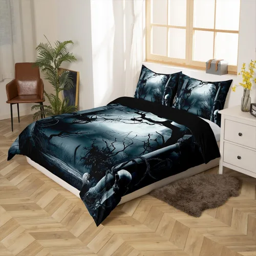 Miniatura 3 de Erosebridal Juego de ropa de cama con diseño de árbol de Halloween, tamaño matrimonial, funda de edredón gótica espeluznante para adolescentes