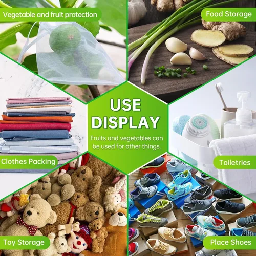 Miniatura 8 de QPRETTY DU 100 bolsas de organza, protectores de frutas de malla blanca de 8 x 12 pulgadas con cordón para uvas, mango, verduras, jardín