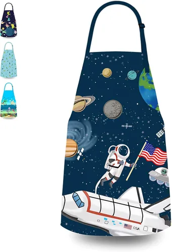 Miniatura 9 de Delantal para niños, delantal unisex con correa ajustable para el cuello, delantal de cocina para cocinar, pintar y hornear