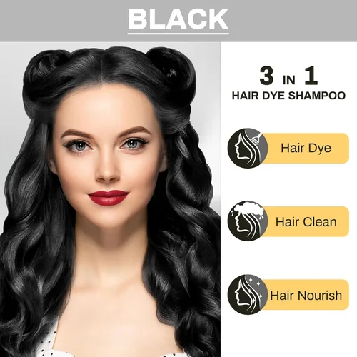 Miniatura 4 de Champú de tinte para cabello negro 3 en 1 Champu para canas, para cobertura de cabello gris, champú de color negro herbario natural para mujeres
