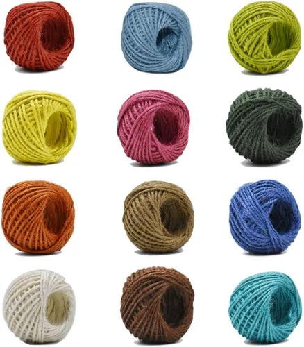 Cuerda de yute natural de 12 colores, 0.079 in, 3 capas para obras de arte, manualidades, envoltura de regalos y adornos, 33 yardas por rollo