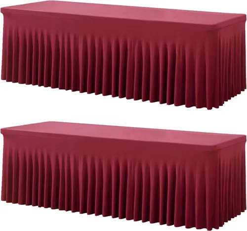 Miniatura 31 de Paquete de 2 manteles de spandex para mesas rectangulares de 8 pies, mantel elástico rosa de 8 pies, manteles ajustados, falda de mesa para fiestas