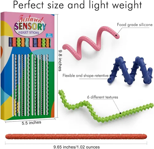 Miniatura 6 de Juguetes sensoriales fidget para niños y adultos, 12 piezas de palos fidget flexibles para estrés, ansiedad, autismo, TDAH, para calmarse, viajes