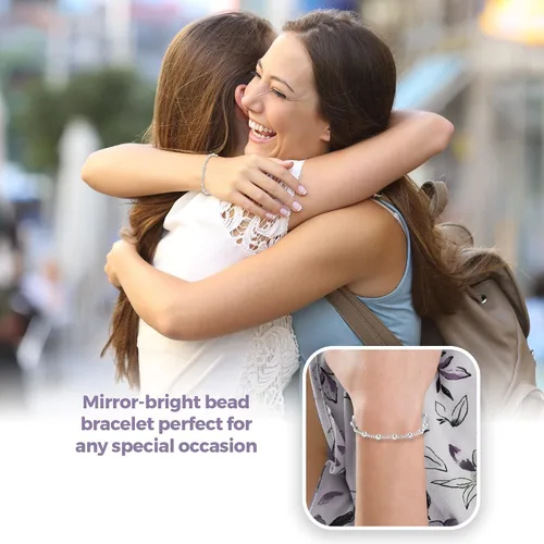 Miniatura 3 de Compra pulseras de plata de ley 925 LC para mujer, pulseras elásticas de plata de ley con cuentas de estación de bolas, joyería elástica