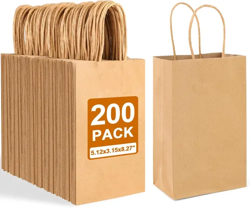 Miniatura 8 de XPCARE 200 piezas Bolsas de regalo de papel 13,3 x 8,2 x 20,9 cm, bolsas de papel kraft marrón con asas para envolver regalos, bolsas de papel al