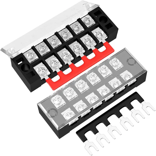 Miniatura 8 de Joinfworld Bloque de terminales 25A 600V Tira de terminales de tornillo de doble fila con tapa, bloque de terminales de cable preaislado de 8